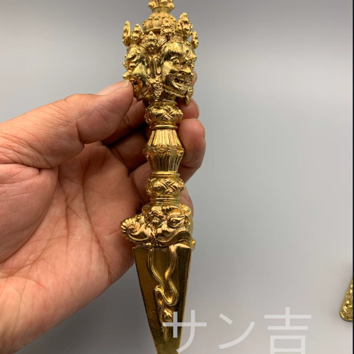 チベット仏教法器 プーバ金鋼撅 真鍮製 vajra 18cm