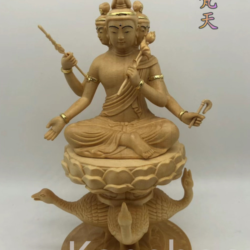 大迫力 木彫仏像 大梵天座像 彫刻 本金 切金 天然木檜材 仏教