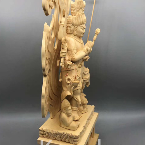 総ケヤキ材　仏教工芸品　木彫仏像　最高級品　仏師手仕上げ品　大元帥明王立像 最高級 木彫仏像 大元帥明王立像 一刀彫 天然木檜材 彫刻 仏教