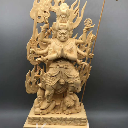仏教工芸品　木彫仏像　最高級品　仏師手仕上げ品　大元帥明王立像 Amazon｜木彫り仏像【大元帥明王立像】桧木 お守り本尊 明王仏像