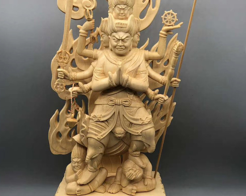 最高級 木彫仏像 大元帥明王立像 一刀彫 天然木檜材 彫刻 仏教