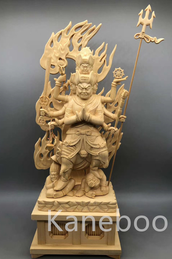 最高級 木彫仏像 大元帥明王立像 一刀彫 天然木檜材 彫刻 仏教