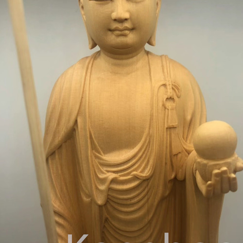 最高級 木彫仏像 地蔵王菩薩座像 彫刻 一刀彫 天然木檜材 仏教工芸
