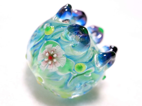 ガラスの花海月　一点もの　梅花藻と青花★カクタス 3枚目の画像