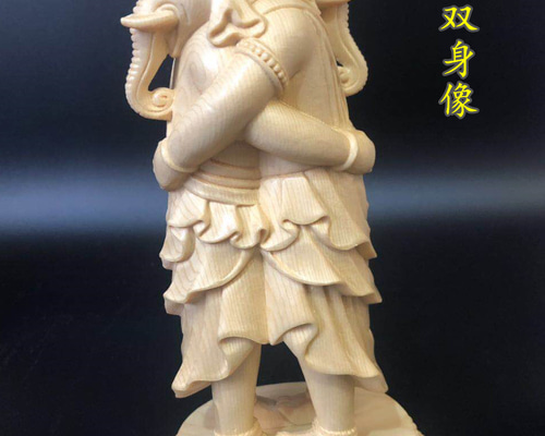 大迫力 木彫仏像 歓喜天双身立像 彫刻 一刀彫 天然木檜材 仏教工芸
