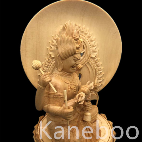 最高級 木彫り 仏像 愛染明王座像 一刀彫 天然木檜材 彫刻 仏教工芸 最高級 木彫仏像 双頭愛染明王座像 一刀彫 天然木檜材 彫刻 仏教