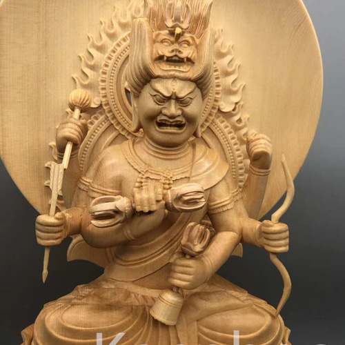 最高級 木彫り 仏像 愛染明王座像 一刀彫 天然木檜材 彫刻 仏教工芸 最高級 木彫り 仏像 愛染明王座像 一刀彫 天然木檜材 彫刻 仏教工芸