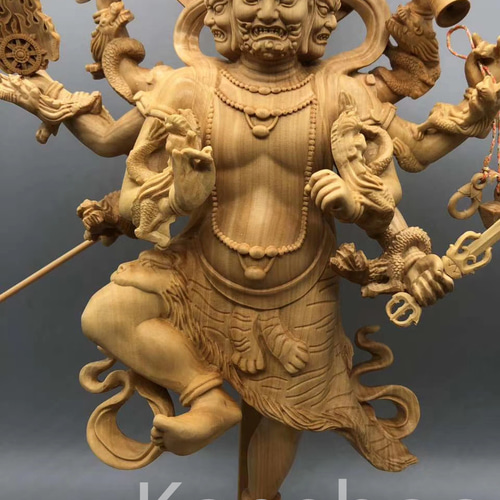 最高級 木彫仏像 烏枢瑟摩明王立像 彫刻 一刀彫 天然木檜材 仏教工芸