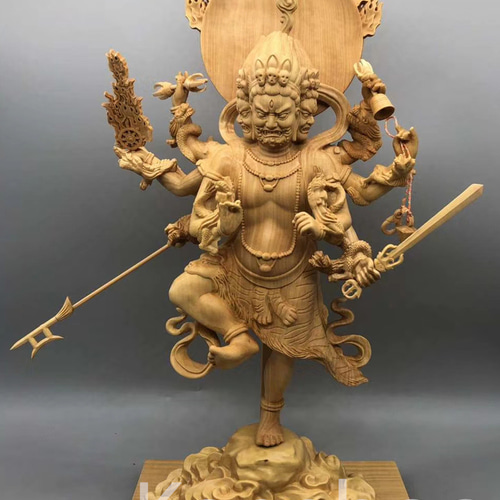 最高級 木彫仏像 烏枢瑟摩明王立像 彫刻 一刀彫 天然木檜材 仏教工芸