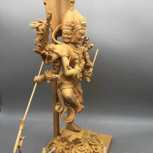 最高級 木彫仏像 烏枢瑟摩明王立像 彫刻 一刀彫 天然木檜材 仏教工芸