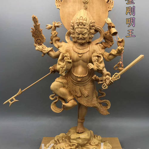 中華のおせち贈り物 彫刻 烏枢瑟摩明王立像 木彫仏像 最高級 一刀彫 仏教 天然木檜材 彫刻・オブジェ