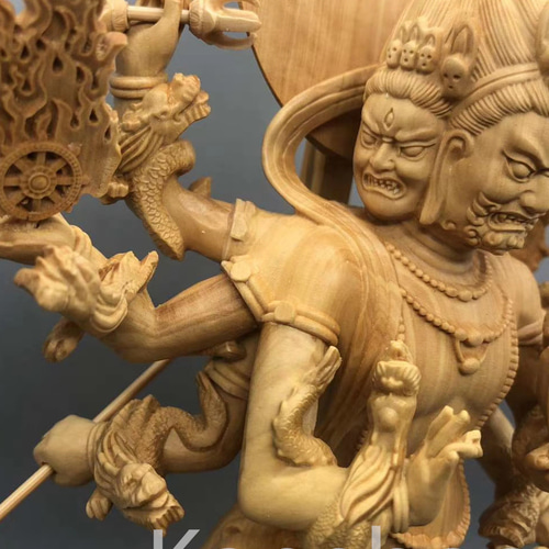 最高級 木彫仏像 烏枢瑟摩明王立像 彫刻 一刀彫 天然木檜材 仏教工芸