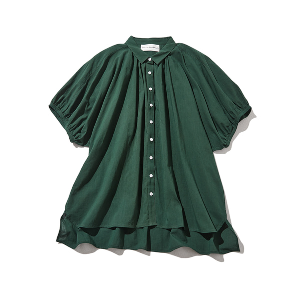 打造與眾不同的時尚造型 有機棉短袖襯衫 深綠色 220706-6 第1張的照片