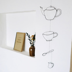 手書き風ティーセットのガーランド(縦型)ワイヤーアート ワイヤー