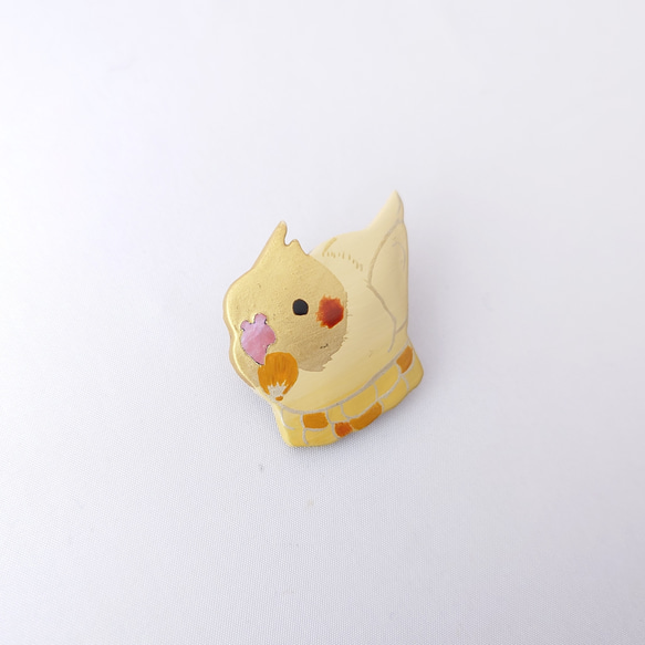 もろこしオカメインコ(金)漆ブローチ 2枚目の画像