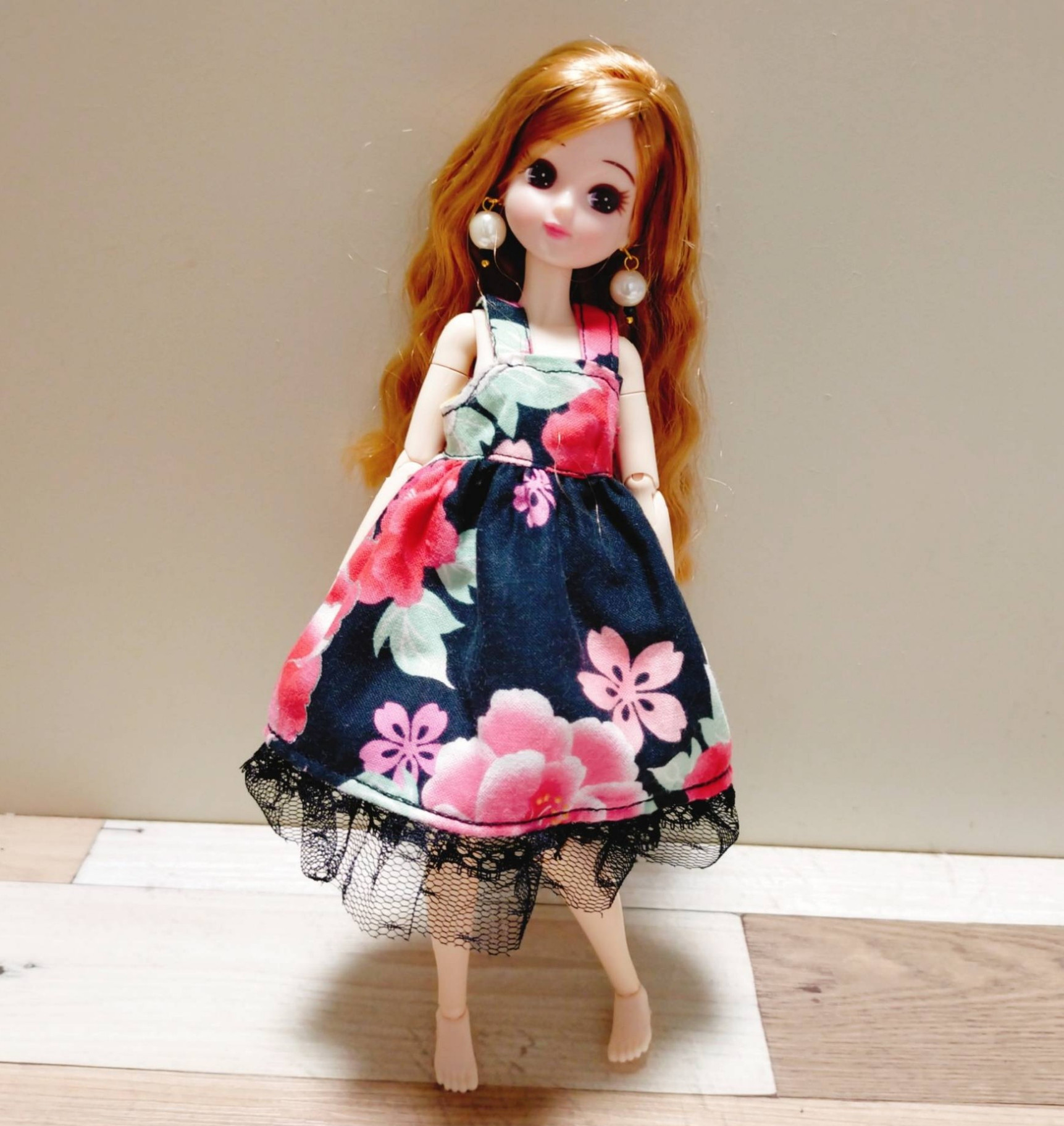 日本製 ワンピース TAKARA 花柄 リカちゃん 洋服 フリル タカラ ②