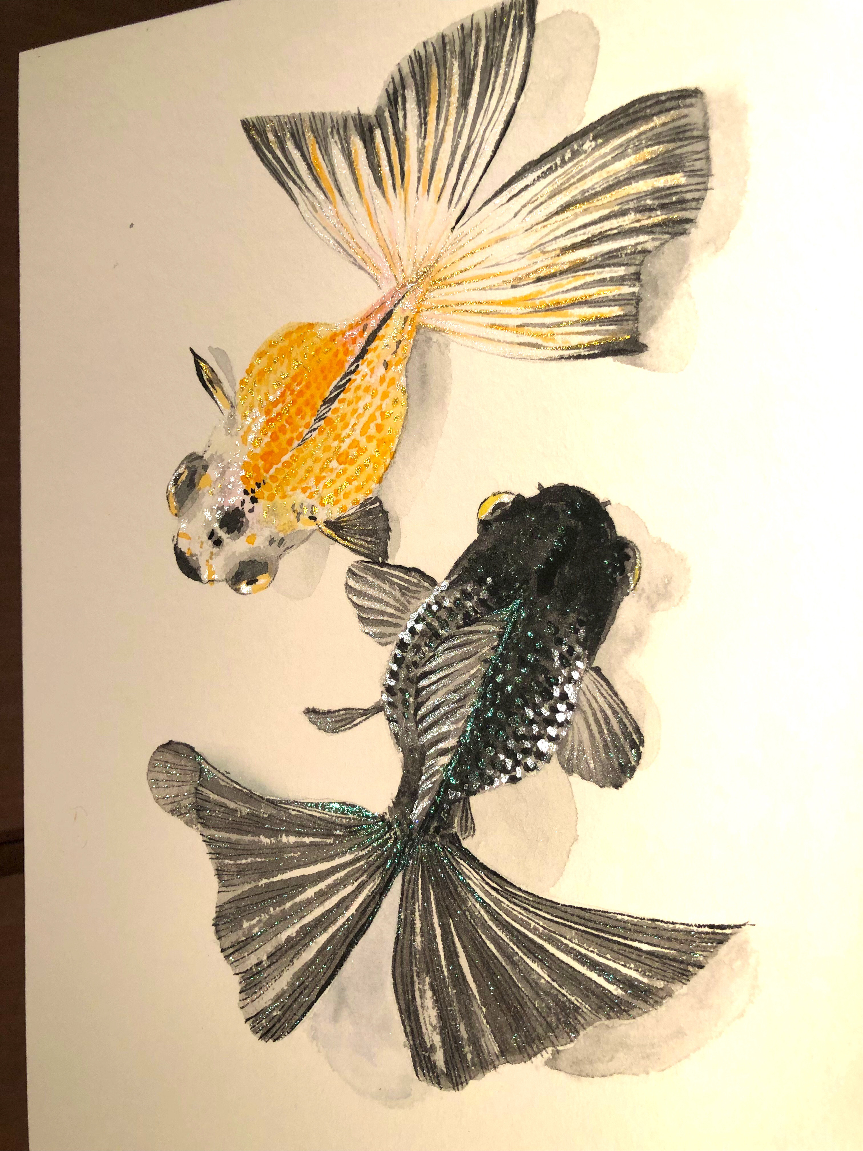 【Ukki821】絵画 油絵 原画 動物 金魚 イエロー SM 【Ukki821】絵画 油絵 原画 動物 金魚 イエロー SM