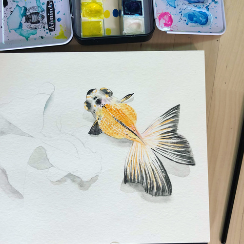 金魚 真珠光沢水彩原画 ギフト イラスト 夏 絵画 Annie 金魚 真珠光沢水彩原画 ギフト イラスト 夏 絵画 Annie