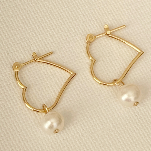 K18刻印入り18金ハート淡水パール2WAY☆ギフトにも上品ピアス ピアス  