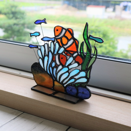 ガラス作家　作家物　サンゴ　珊瑚と魚　ピッチャー　デキャンタ　彫刻　ガラス彫 美品 珊瑚礁 置物 ガラスケース入り 特大 48cm - メルカリ
