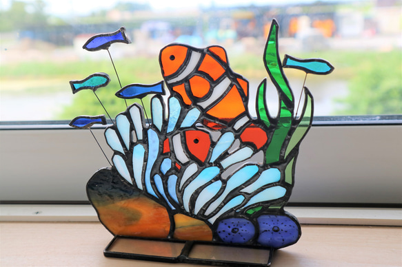 ステンドグラス・サンゴ礁のサンキャッチャーⅡ(受注制作) サン