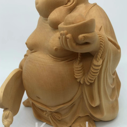 極上品 木彫仏像 七福神布袋様 彫刻 一刀彫 天然木檜材 仏教工芸 彫刻