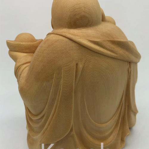 極上品 木彫仏像 七福神布袋様 彫刻 一刀彫 天然木檜材 仏教工芸 彫刻