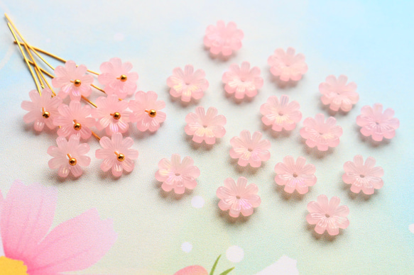 オリジナル新作★コスモス　菊　小花　アセテートパーツ　ピンク×レインボーグラデーション 4枚目の画像