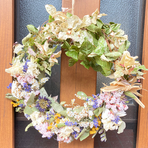 真夏のラベンダーとハツユキカズラのハーフ&ハーフリース W17 リース