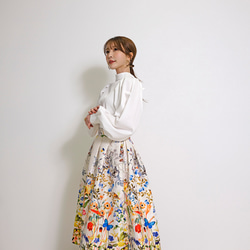 【SALE】ボタニカル柄プリント ボリュームフレアスカート 2枚目の画像
