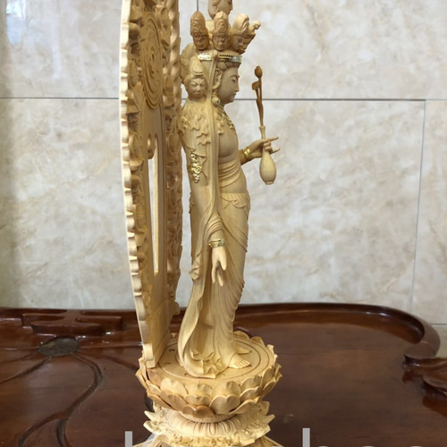 最高級 木彫り 仏像 十一面観音菩薩立像 彫刻 一刀彫 天然木檜材 彫刻