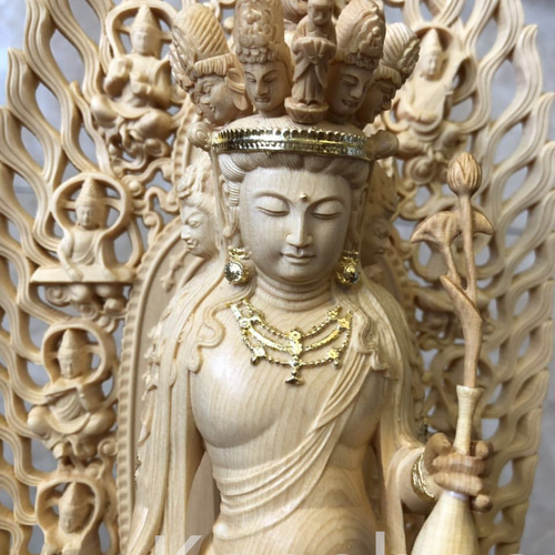 最高級 木彫仏像 観音菩薩座像 彫刻 本金 切金 一刀彫 天然木檜材 最高級 木彫仏像 観音菩薩座像 彫刻 本金 切金 一刀彫 天然木檜材