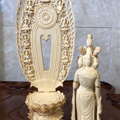 最高級 木彫り 仏像 十一面観音菩薩立像 彫刻 一刀彫 天然木檜材 彫刻