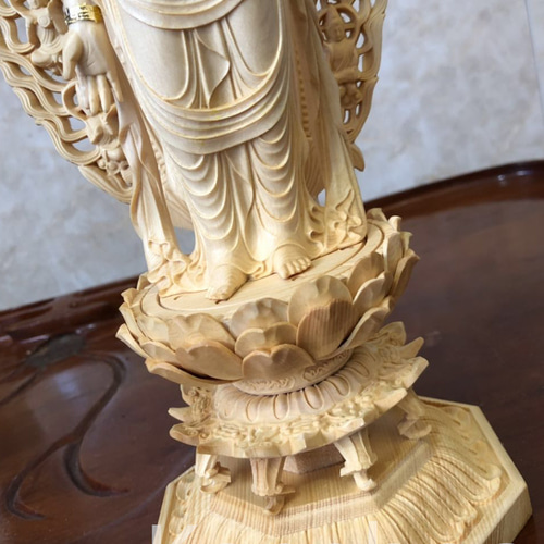 最高級 木彫り 仏像 十一面観音菩薩立像 彫刻 一刀彫 天然木檜材 彫刻