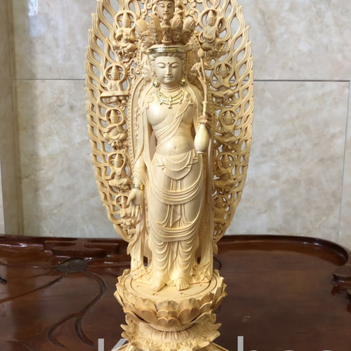 最高級 木彫り 仏像 十一面観音菩薩立像 彫刻 一刀彫 天然木檜材 彫刻