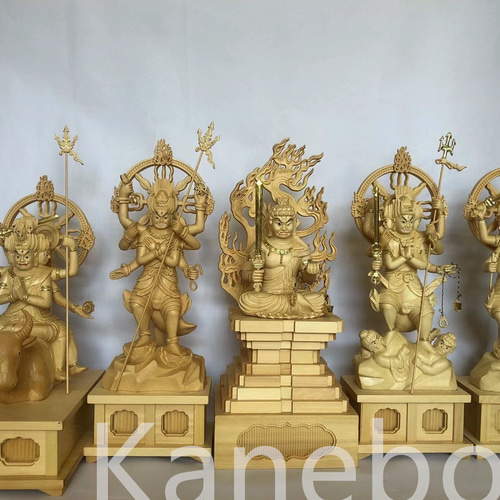 珍品 木彫り 仏像 五大明王神像 彫刻 彩繪 本金 切金 天然木檜材 珍品 木彫仏像 五大明王神像 彫刻 本金 切金 天然木檜材 仏教