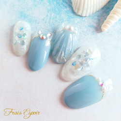 貝殻モチーフのマリンネイル (夏 海 リゾート ブライダル ネイルチップ