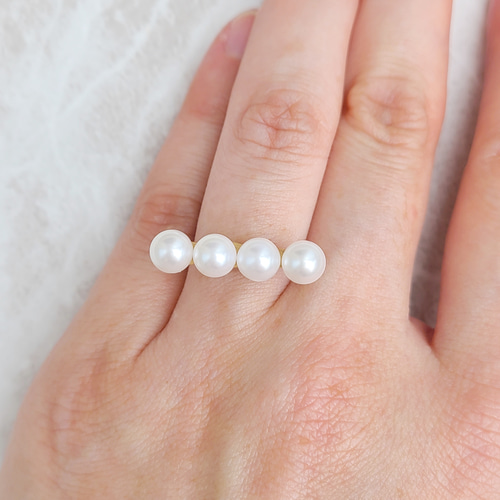 再販×10以上 ☆大人気☆4連パール リング 指輪 ゴージャス 可愛い 6mm