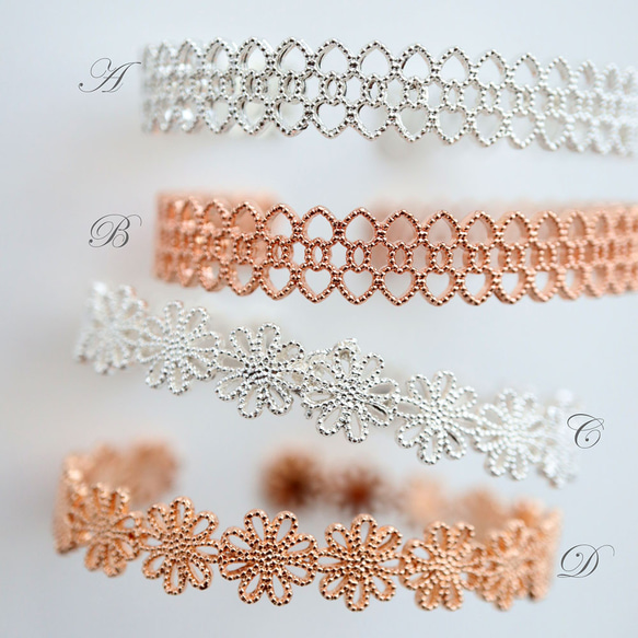 『在庫処分価格』金アレ対応 真鍮製 メタリック レース バングル 1個 2枚目の画像