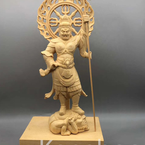 最高級 木彫り 仏像 四天王立像 彫刻 一刀彫 天然木檜材 仏教工芸 彫刻