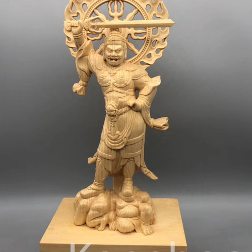 最高級 木彫り 仏像 四天王立像 彫刻 一刀彫 天然木檜材 仏教工芸 彫刻