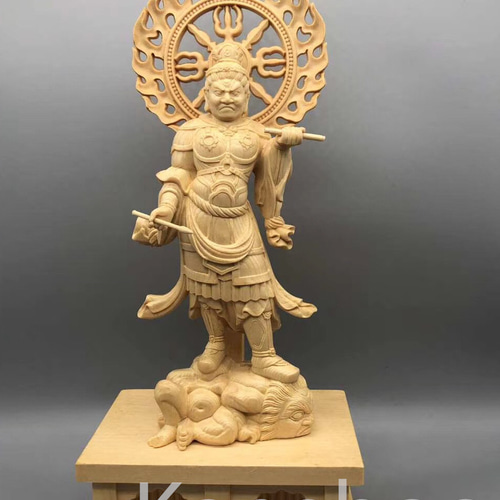 最高級 木彫り 仏像 四天王立像 彫刻 一刀彫 天然木檜材 仏教