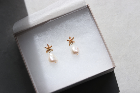 starfish & baroque pearl ピアス （アレルギー対応） 12枚目の画像