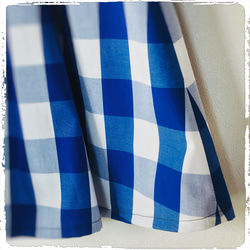 播州織 元気な大きいブロックチェック柄 ミモレ丈ふんわりタックギャザースカート 便利な両脇ポケット付き 3枚目の画像