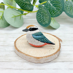 ヤイロチョウ 刺繍 ブローチ （ 野鳥 鳥 小鳥 ） ブローチ mame