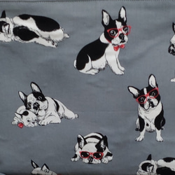 【受注製作】愛犬家のためのお散歩バッグ 犬柄ショルダーバッグフレブル　グレー　2タイプ 10枚目の画像