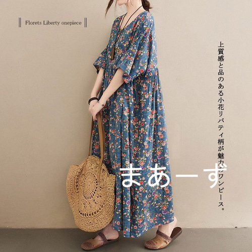 季節感ある柔らか素材の花柄ワイドワンピース 大きいサイズ レディース