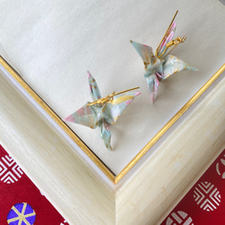 水色＊和紙で作った折り鶴ピアス/イヤリング 3枚目の画像