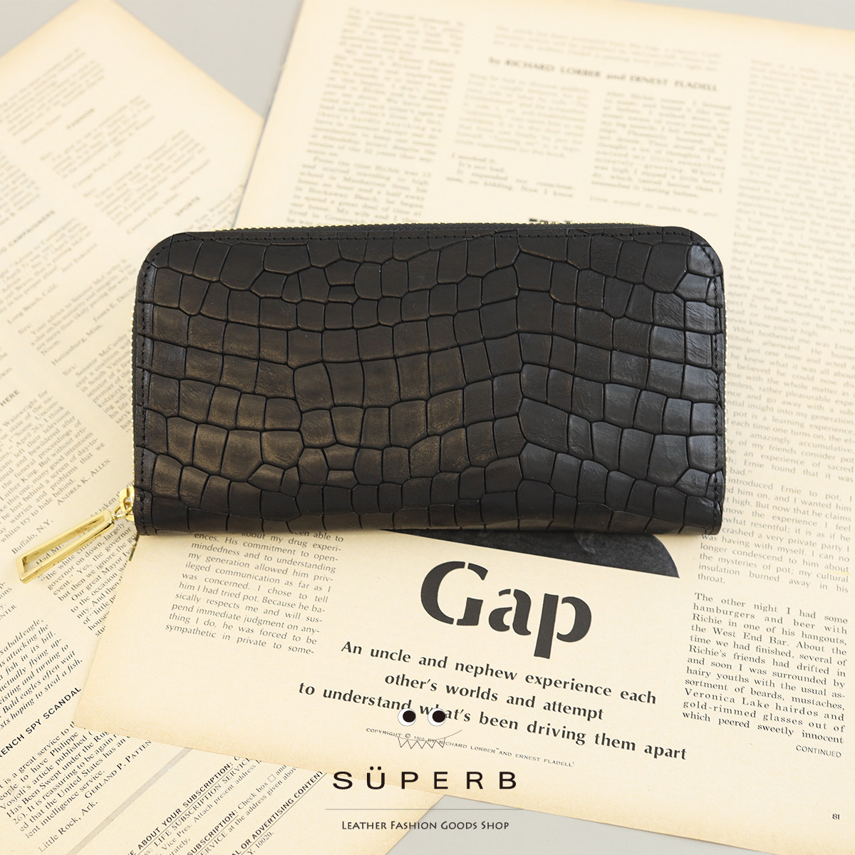 【カットクロコ長財布/全3色】カッティングクロコ模様ラウンド型財布/長財布【カッティングクロコ】