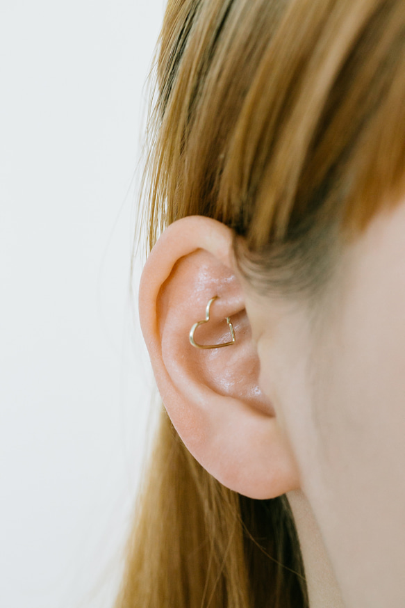 14K金 ゴールド ハート ヒンジ リング 耳 鼻 軟骨 ヘリックス トラガス フープイヤリング ピアス 13枚目の画像